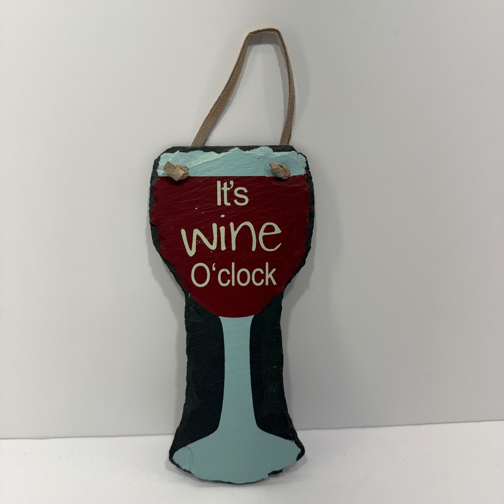 Lipscombe Gifts It's Wine O'clock Slate Wall Hanging Sign Bar Decor Red Black